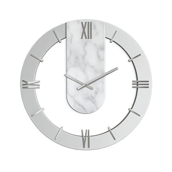 Orologio a parete rotondo effetto marmo dettagli foglia argento 50cm